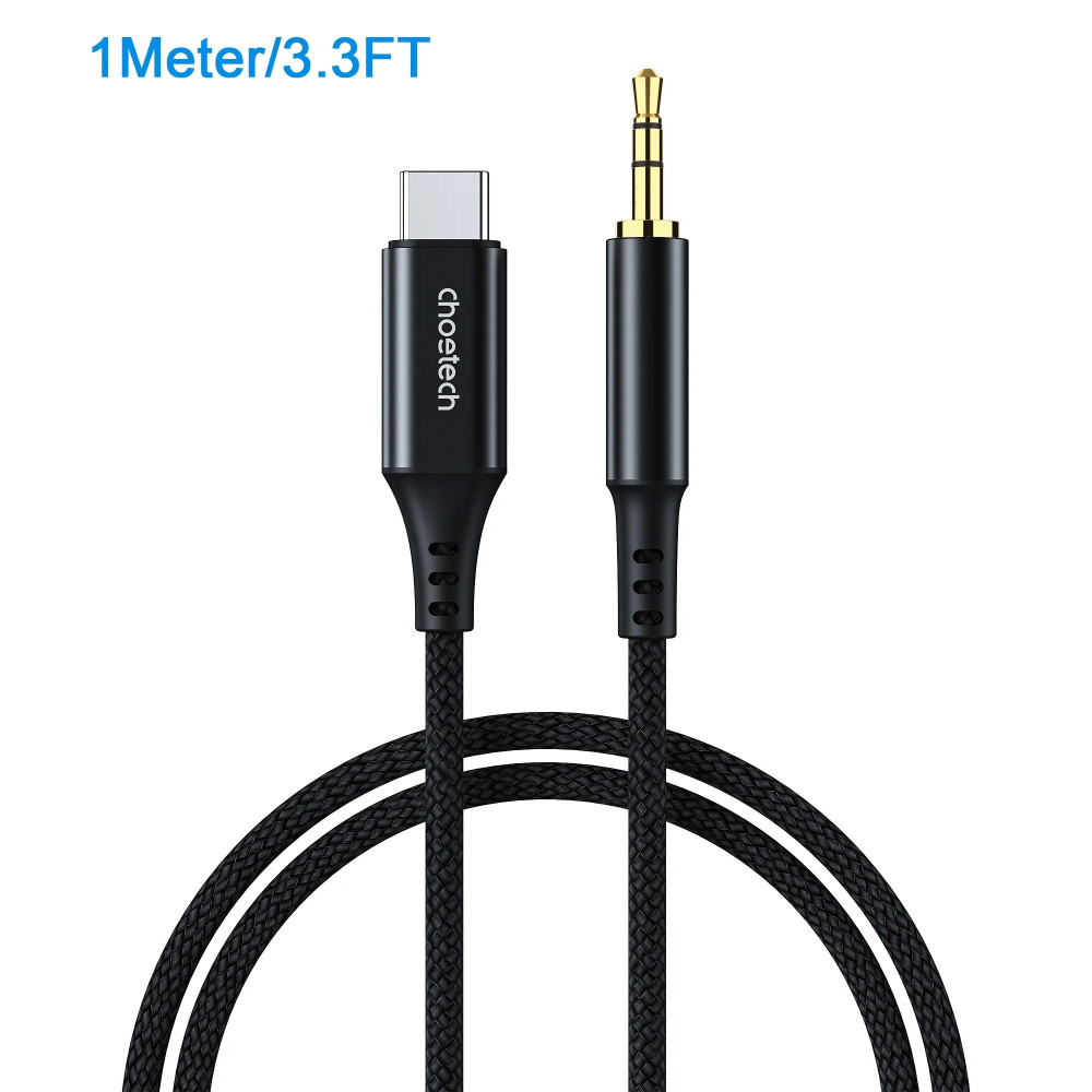 Choetech 6932112103093 AUX006 USB-C to 3.5mm Audio Braided Cable Black 1M - Image 1