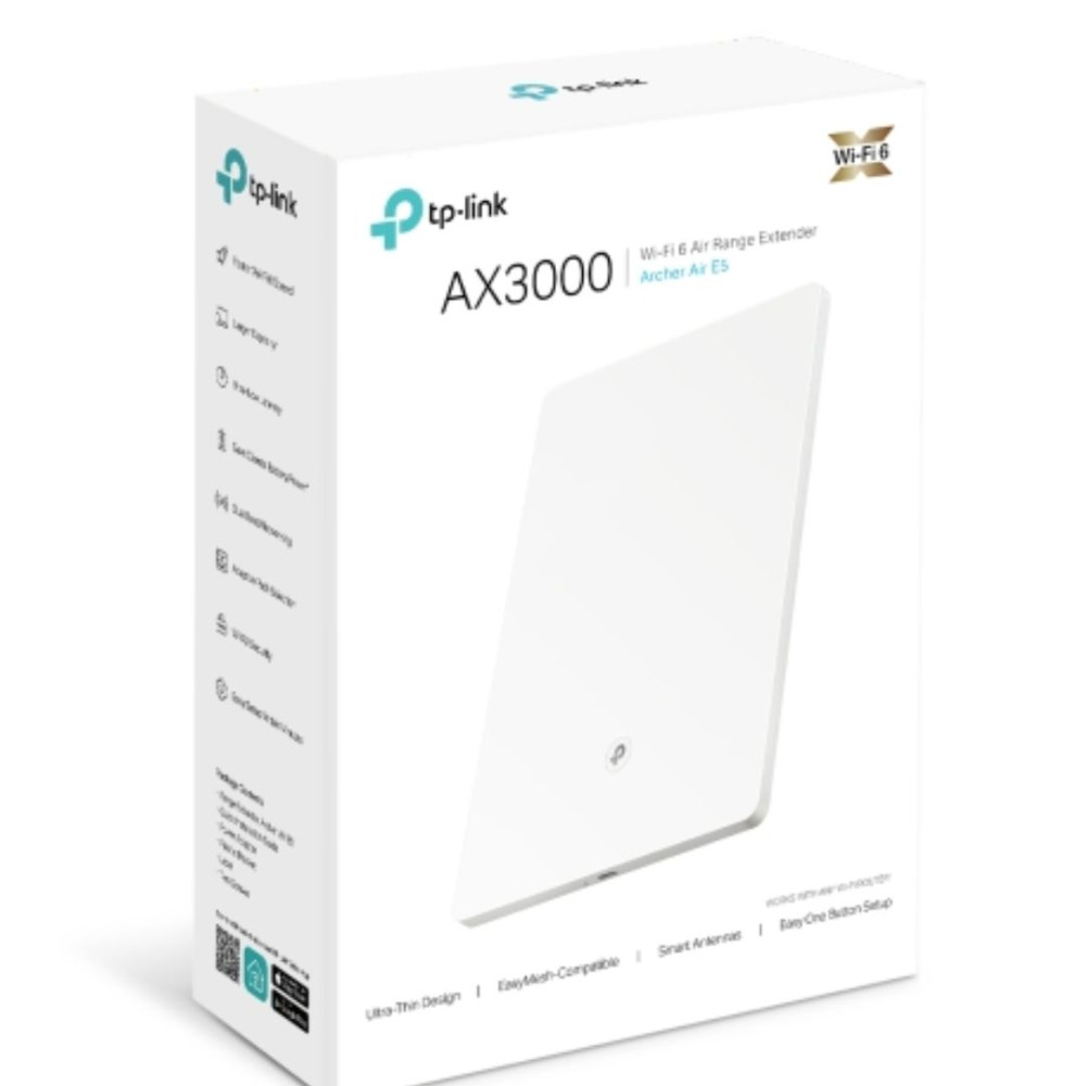 TP-LINK ARCHER AIR E5 (E) AX3000 Dual-Band Wi-Fi 6 Air Range Extender, 574Mbps @2.4GHz + 2402Mbps @5GHz , 8mm Ultra-thin Shell, Multiple Install Desi - Image 1
