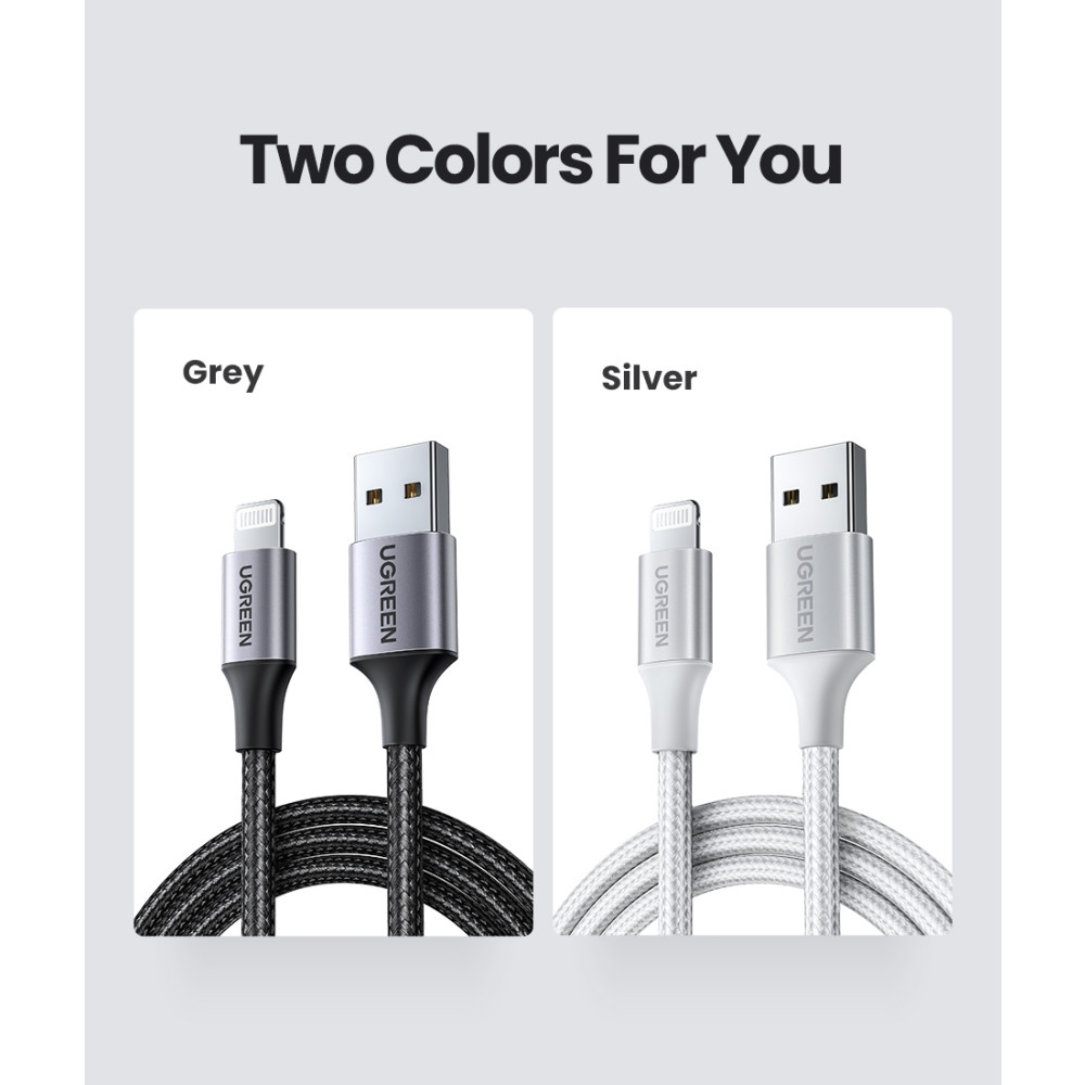UGREEN 6957303861637 60163 Lightning to USB Cable Alu Case with Braided 2m (Silver) - Image 4