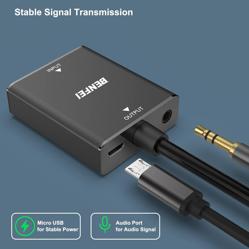 BENFEI B07XZ22KCD 000272BK HDMI Female to VGA Male with 3.5mm Audio Jack, Uni-Directional Adapter Black - Image 2