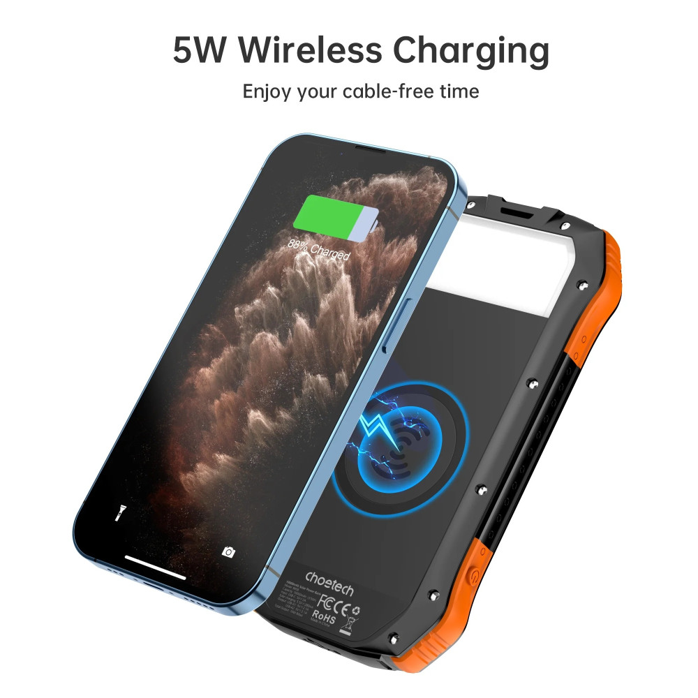 Choetech 6932112103840 B659 10000mAh Solar Power Bank With Wireless+USB-A x 2 + LED Flashlight - Image 9