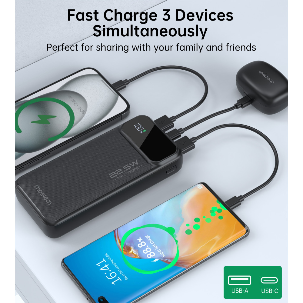 Choetech 6932112106841 B729 20000mAh Power Bank PD22.5W with Digital Display Black - Image 9