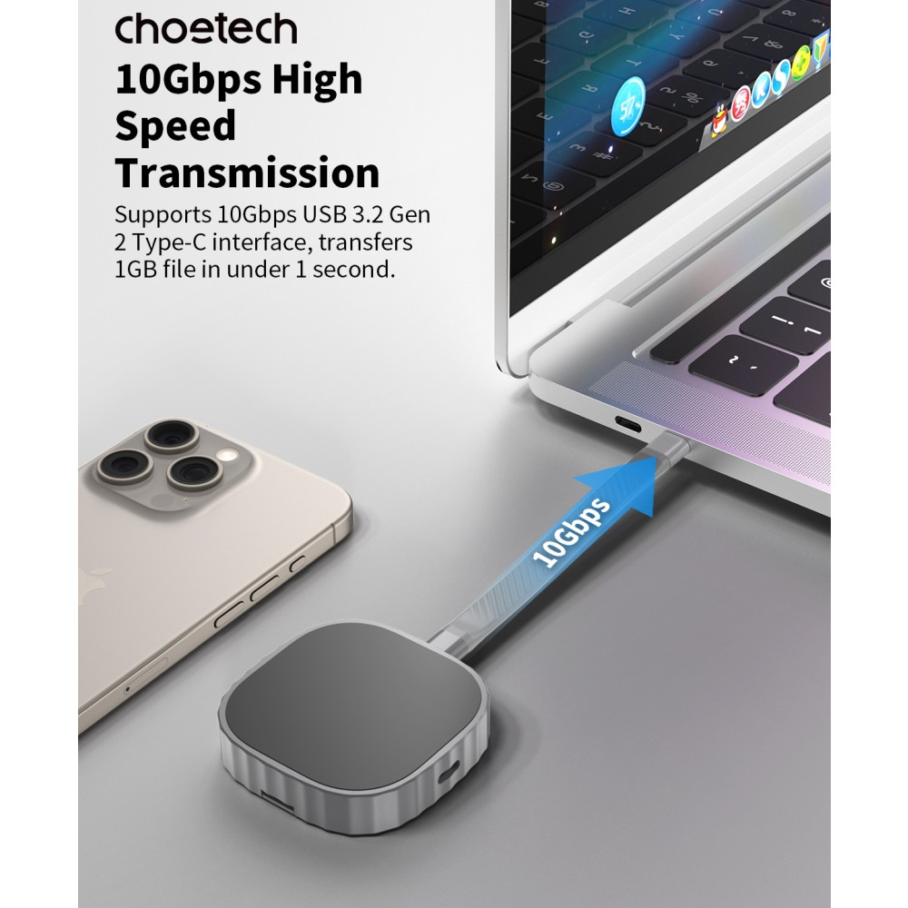 Choetech 6932112109101 MSE001 M.2 NVMe 2230 SSD Enclosure USB-C 10Gbps PD100W (Support 2TB Max) - Image 6