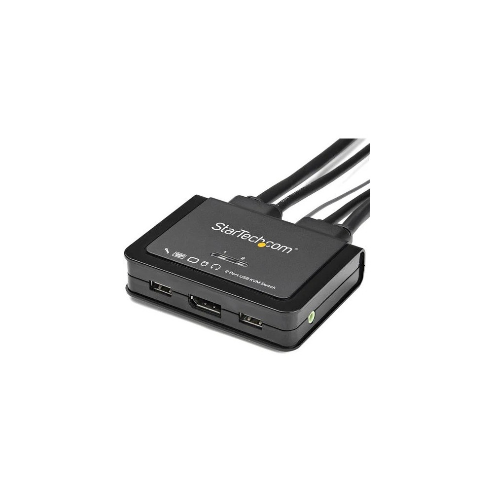 StarTech SV211DPUA4K 2 Port DisplayPort KVM Switch - 4K 60Hz - Compact Dual Port UHD DP 1.2 USB Desktop KVM Switch with 4ft Cables & Audio - Bus Powered & Remote Switching - MacBook ThinkPad