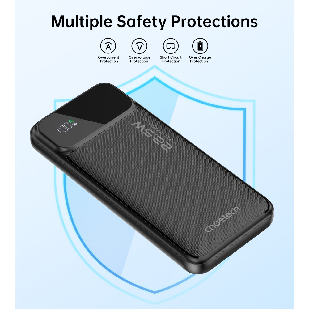 Choetech 6932112107336 B728 10000mAh Power Bank PD22.5W with Digital Display Black - Image 4