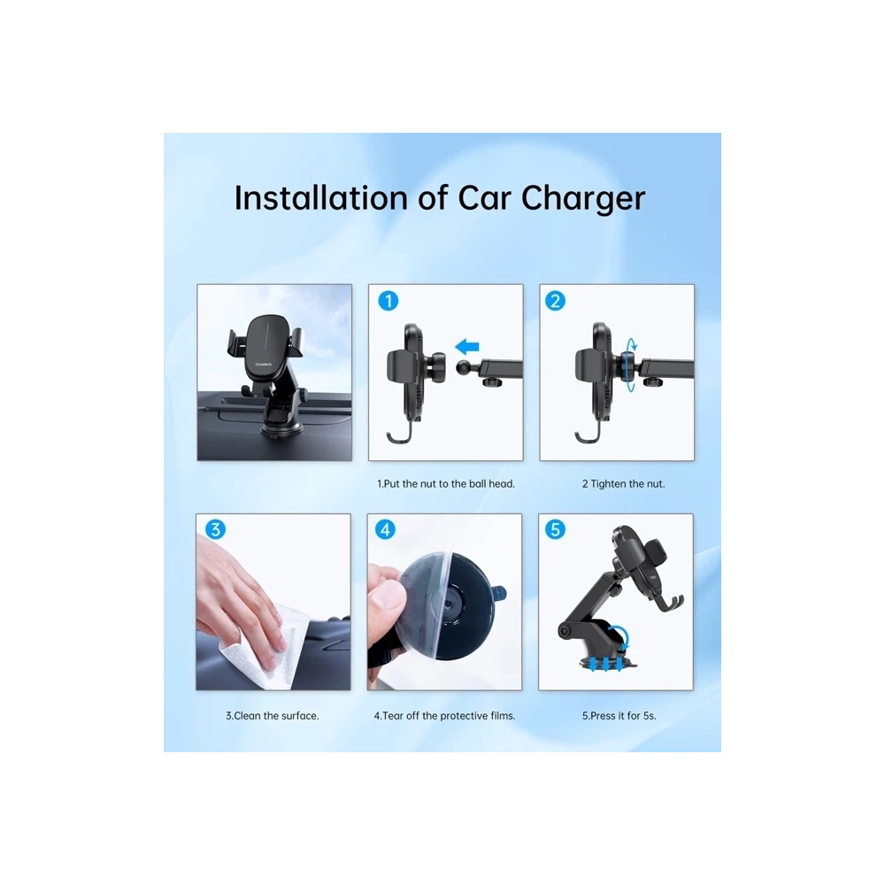 Choetech 6932112106353 T203-F 15W Gravity car charger holder - Image 8