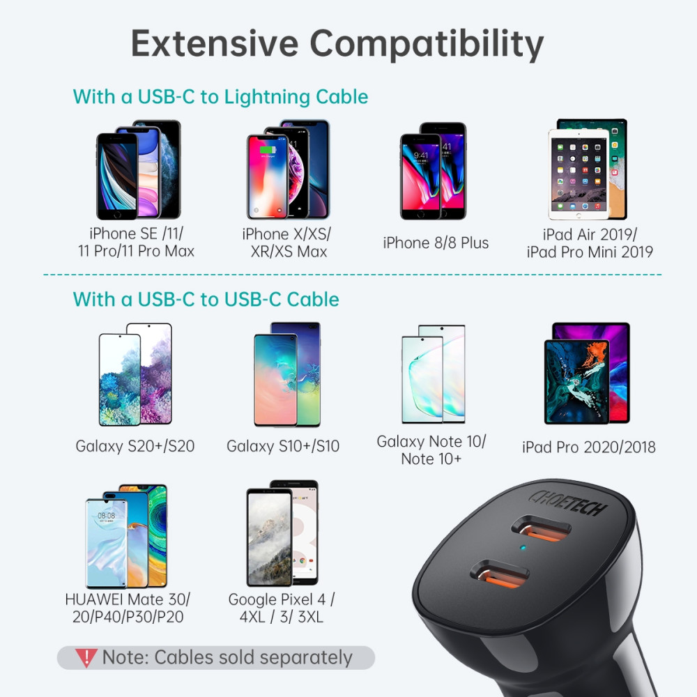 Choetech 6971824977134 TC0008-BK 36W Dual USB-C Car Fast Charger PD 3.0 QC 3.0 Black - Image 3