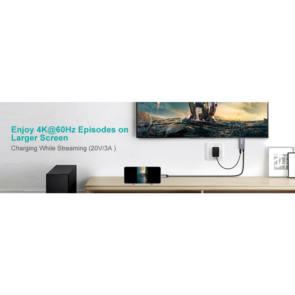 Choetech 6932112102157 XCH-M180-GY-V2 Unidirectional adapter USB-C (male) to HDMI 4K 60Hz (male) + PD100W Power Delivery 1.8M - Image 2