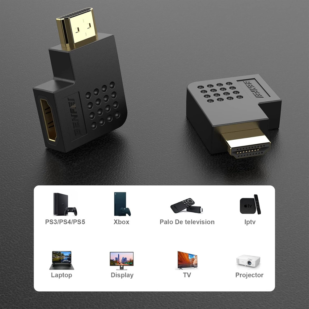 BENFEI B09QHW3PZX 000338BK-2P HDMI Male to Female Right Angle 90 Degree Adapter x 2 Pack - Image 4