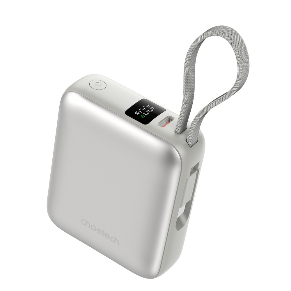 Choetech 6932112110336 B832-SL Mini 35W 10,000mAh Power Bank with LED Display + USB-C Cable Silver - Image 2