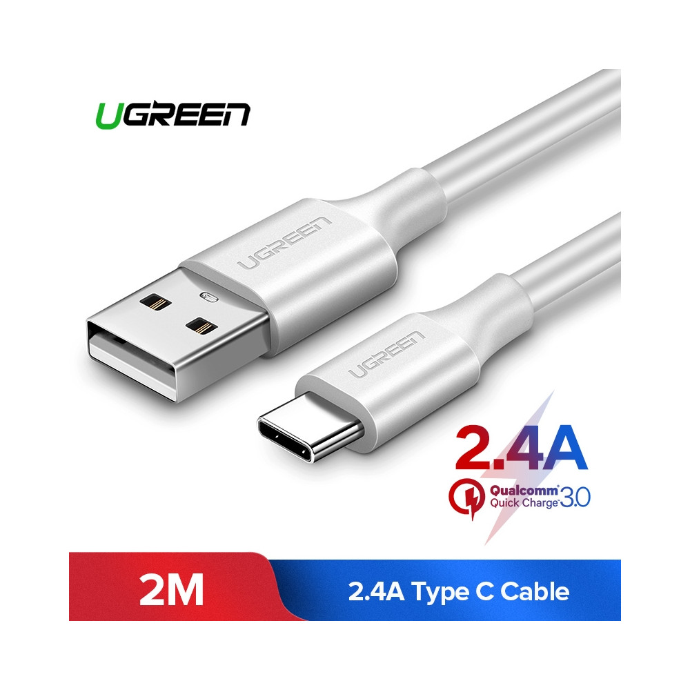 UGREEN 6957303861231 60123 USB 2.0 Type A to Type-C Male Nickel Plated 2M (White) - Image 1