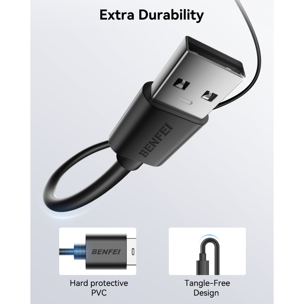 BENFEI 6971785944800 000436BK-0.5M USB 2.0 Male to Micro USB Male Data Cable 0.5M Black - Image 3