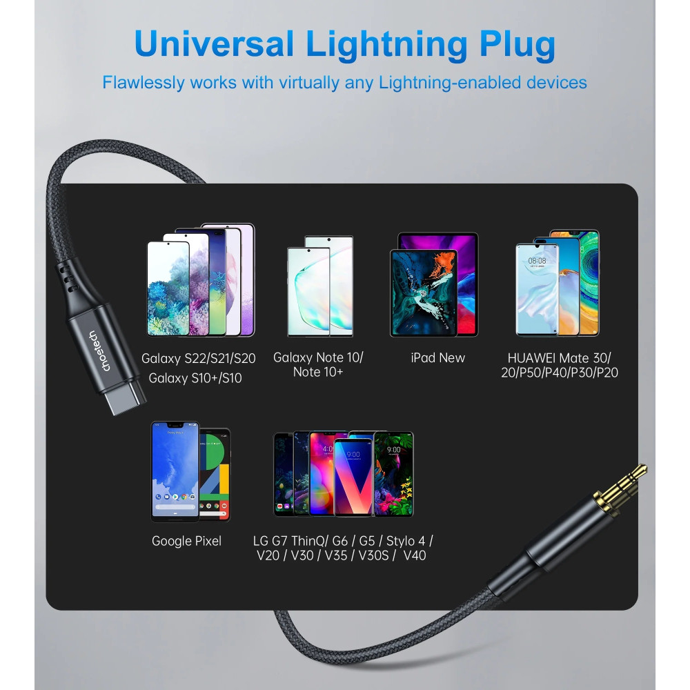 Choetech 6932112103093 AUX006 USB-C to 3.5mm Audio Braided Cable Black 1M - Image 3