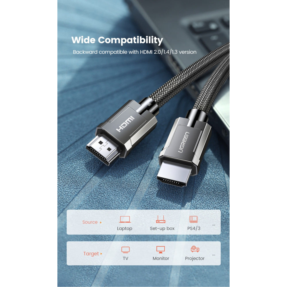 UGREEN 6957303873210 70321 8K@60Hz Certified HDMI 2.1 Cable – 2M Ultra High Speed, 48Gbps, 4K@240Hz, Braided, eARC HDR for PS5/Xbox - Image 6