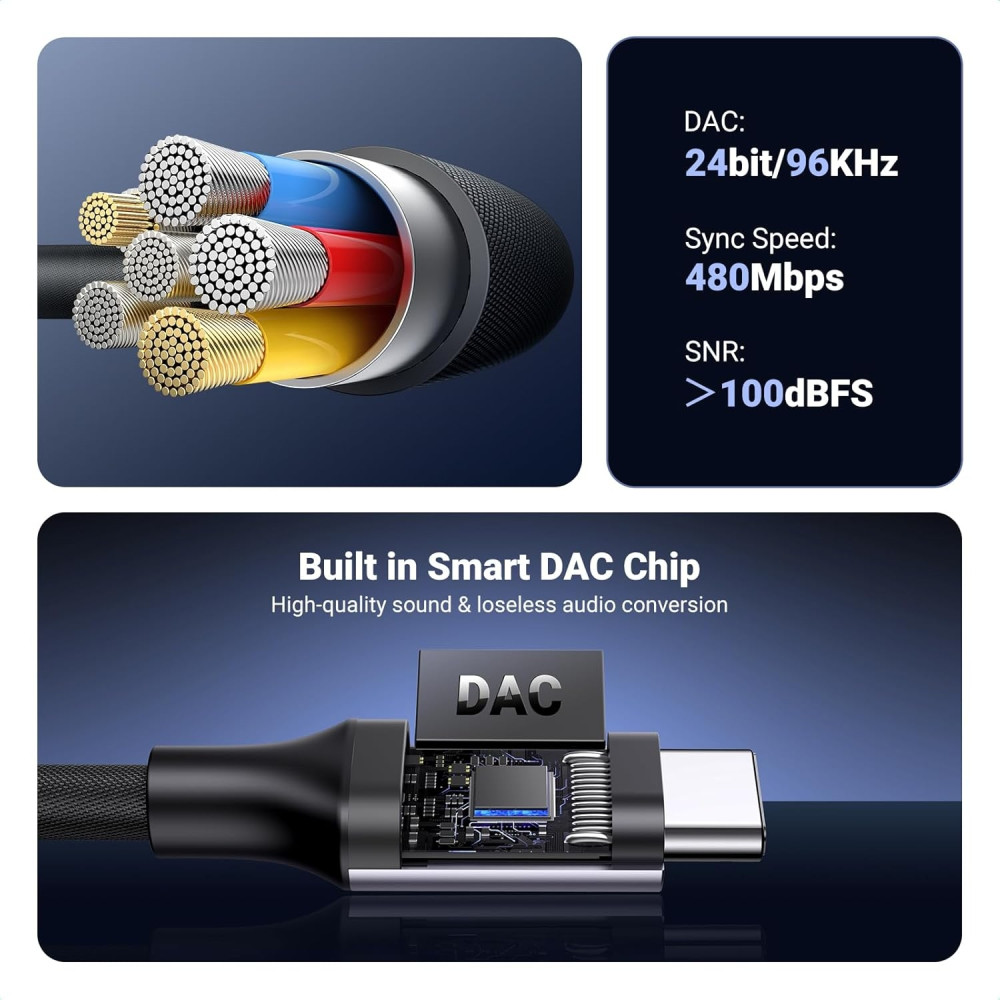 UGREEN 6957303881543 80154 USB-C to 3.5mm M/F Cable Braided 10cm Support Samsung & I-phone 15/16/17 (Space Gray) - Image 4
