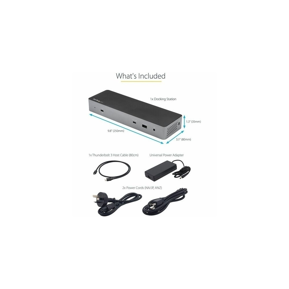 StarTech TB3CDK2DH T/BOLT3 DOCK, DUAL 4KDISPLAY, HDMI(2), DP(2), USB-C, USB(5), RJ45, 96W, 3YRS