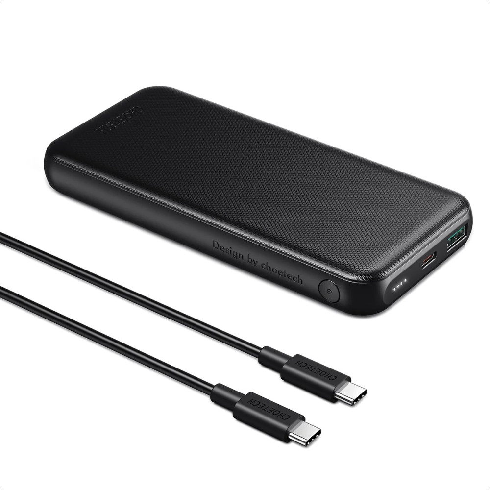 Choetech 6932112101174 B627 10000mAh PD 20W + QC Power Bank | 0.5M USB-C to USB-C Cable | Black - Image 1