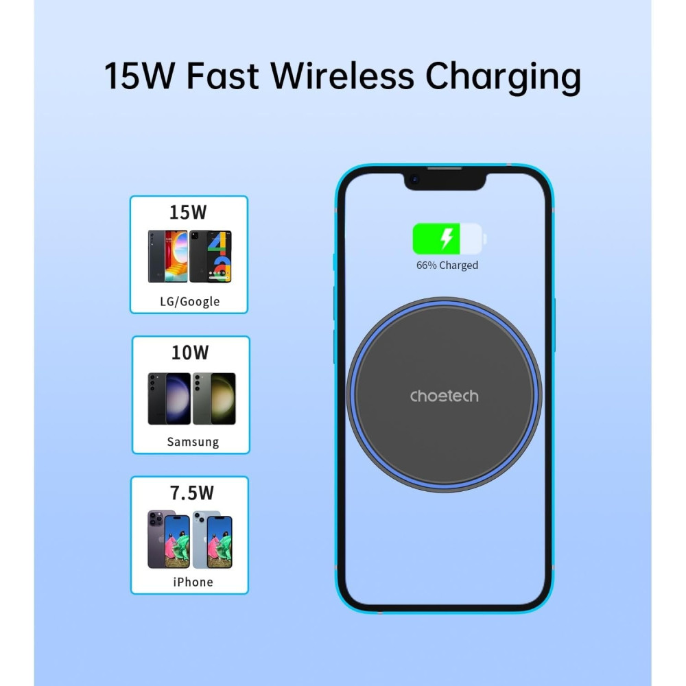 Choetech 6932112106377 T205-F 15W Magnetic Car Charger Holder LED Fast Wireless Mount - Image 3