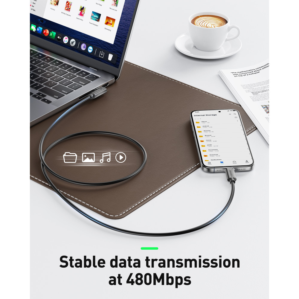 BENFEI 6971785944503 000428BK-2M USB-C to Right Angle USB-C Cable , 90° Angled USB-C 3A Fast Charging Cable Data Sync, Durable PVC Black 2M - Image 2