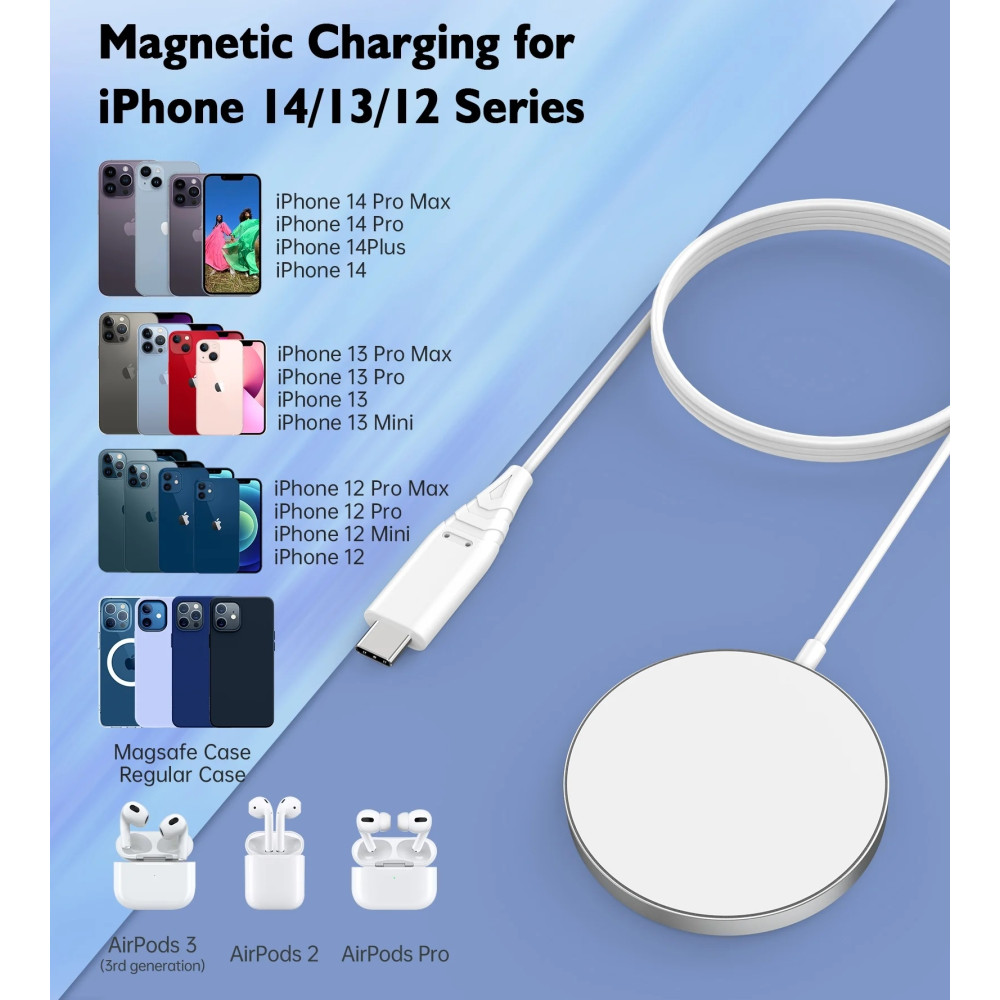 Choetech 6932112104717 T518-PK 15W Magnetic Wireless Charger for all Qi Cell Phone & iPhones 12/13/14/15/16/17 (Pink) - Image 5