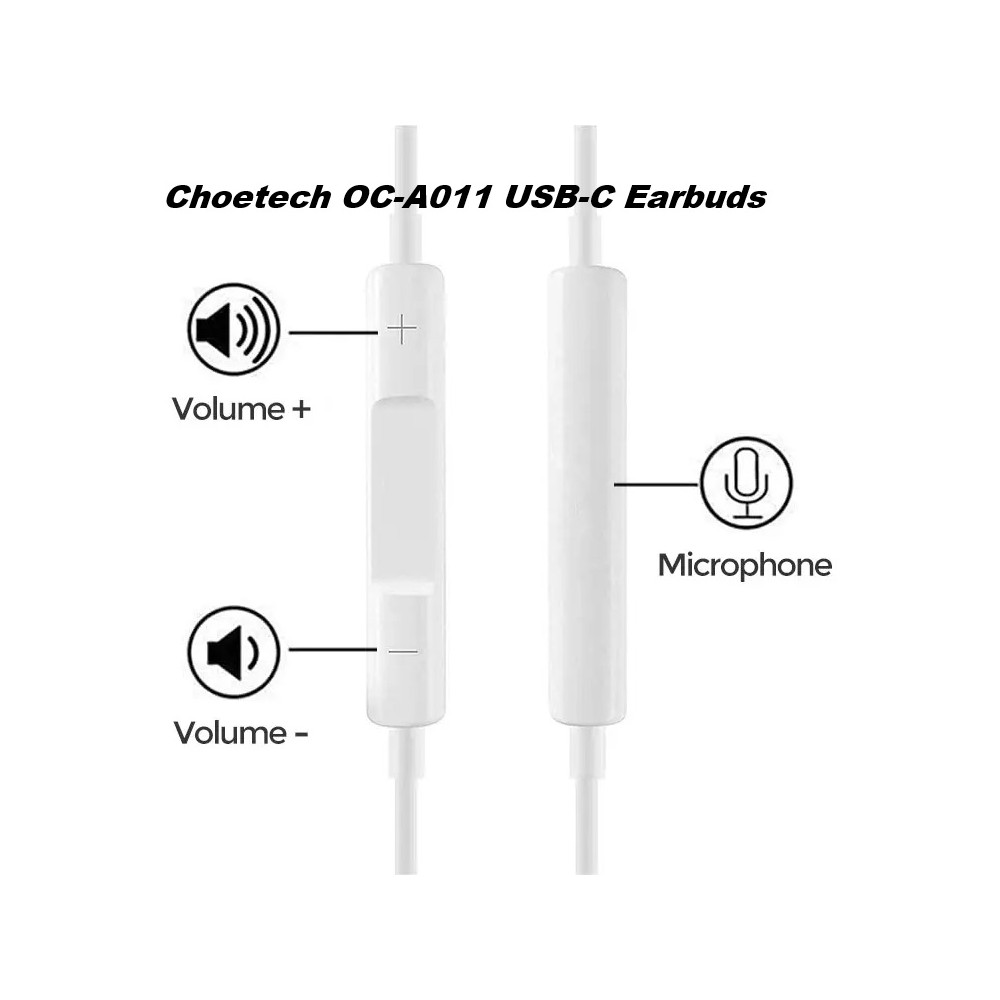 Choetech 6932112106629 OC-A011 USB-C In-Ear Headphones 1.2m - White - Image 5