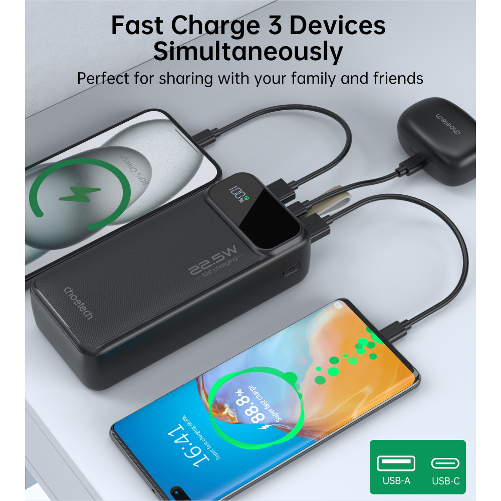 Choetech 6932112106858 B730 30000mAh Power Bank PD22.5W with Digital Display Black - Image 10