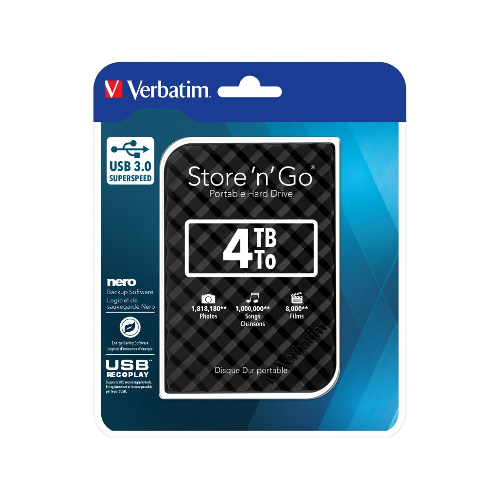 Verbatim 53223 4TB 2.5' USB 3.0 Black Store'n'Go HDD Grid Design. - Image 1