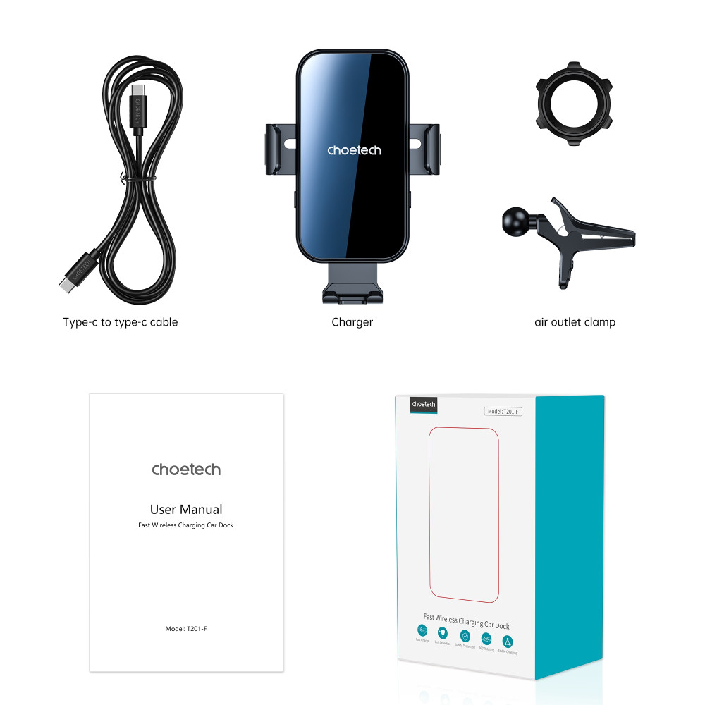 Choetech 6932112103499 T202-F 360° Rotating 15W Fast Wireless Charging Car Dock - Image 7
