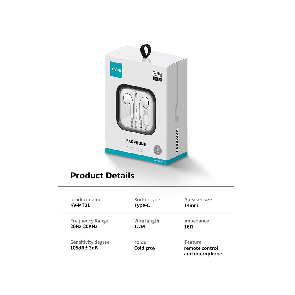KIVEE 6941256102428 MT31 Earphone with Type C interface 1.2M White (Not for Samsung & Apple) - Image 7