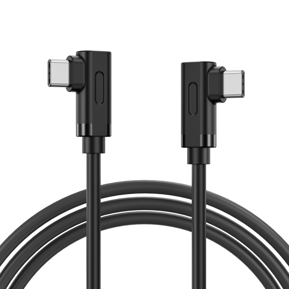 BENFEI 6971785944534 000429BK-2M Right Angled USB-C to Right angled USB-C 3A Fast Charging Cable Data Sync Nylon Braided 2M Black - Image 1