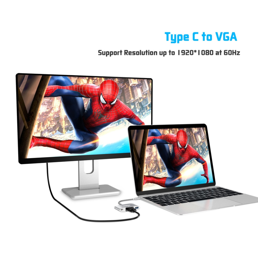 Choetech 6971824970623 HUB-V02 USB-C to VGA+USB C+USB A Multiport Adapter - Image 3