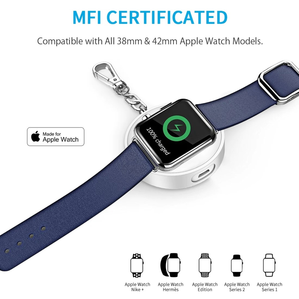 Choetech 6971824970227 T313 MFi 900mAh Magnetic Wireless Charger for Apple Watch Key-chain (White) - Image 4
