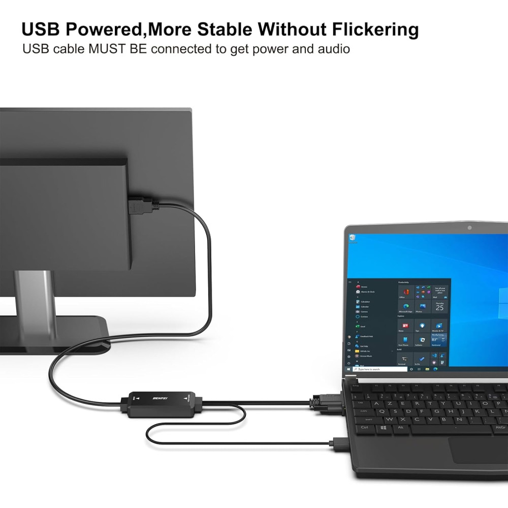 BENFEI B08MF2L1ZF 000324BK VGA to HDMI Cable with Audio, 1080P Uni-Directional 1.8M Cable - Image 2