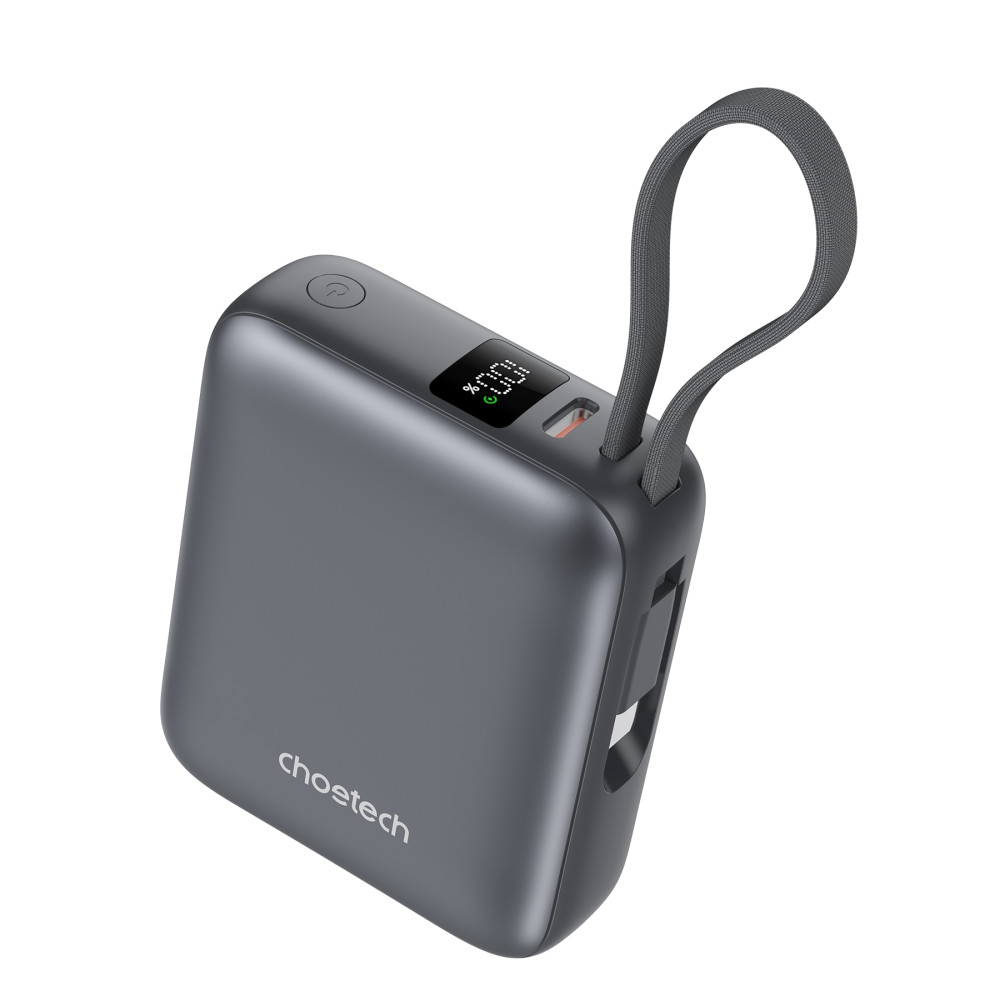 Choetech 6932112110329 B832-GY Mini 35W 10,000mAh Power Bank with LED Display + USB-C Cable Space Grey - Image 2