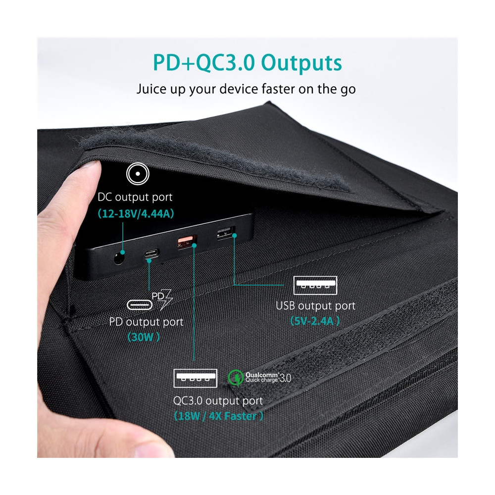 Choetech 6971824975659 SC007 80W Solar Charger USB-C PD 30W 18V Dual USB output + DC Portable Solar Panel Charger - Image 5