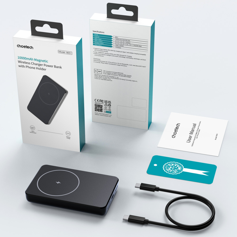 Choetech 6932112100597 B651 10000mAh Magnetic Wireless Charge Power Bank - Image 6