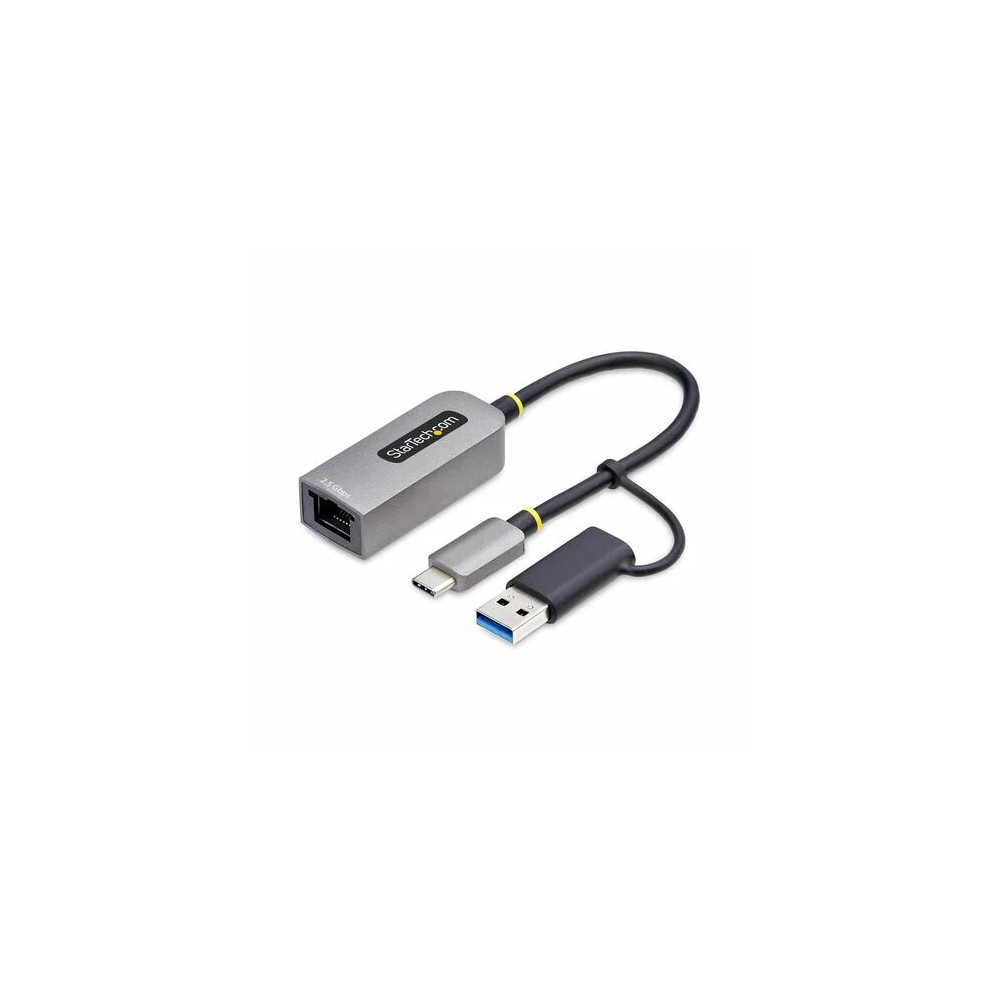 StarTech U2GA-USB-C-ETHERNET 2.5GbE USB-C to Ethernet Adapter with USB-A Converter, NBASE-T NIC, USB 3.0 Type-C 2.5/1G Multi Speed Network, USB 3.1 RJ45 - 2.5GbE NBASE-T USB-C to Ethernet Adapter w/USB-A Converter; Securely connects to networks over CAT5e
