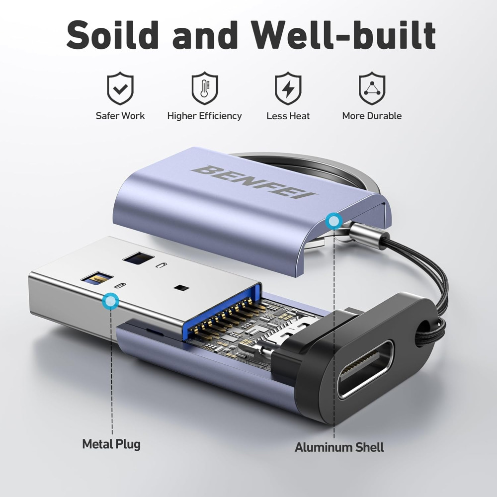 BENFEI 6971785944459 000407GY USB-A3.0 to USB-C Adapter Male to Female Supporting 5V 3A Charging and 10Gbps Data Transmit - Image 2