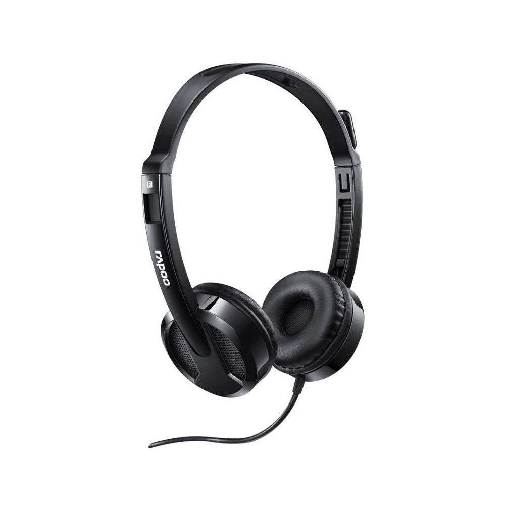 Rapoo H100-BLACK H100 Wired Stereo Headsets - HD Voice Rotary Microphone Volume Adjustment 3.5mm Headphones with Audio split adapter cable. - Image 1
