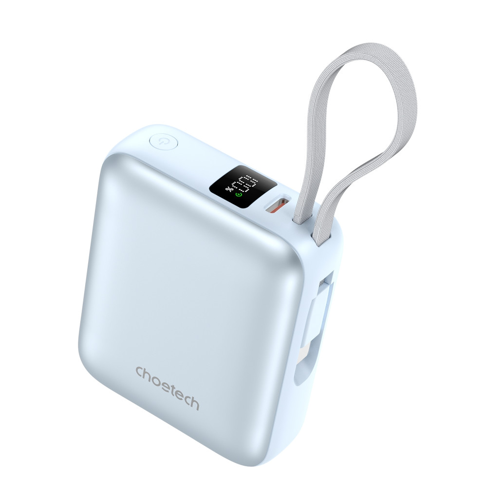 Choetech 6932112110343 B832-BL Mini 35W 10,000mAh Power Bank with LED Display + USB-C Cable Light Blue - Image 2