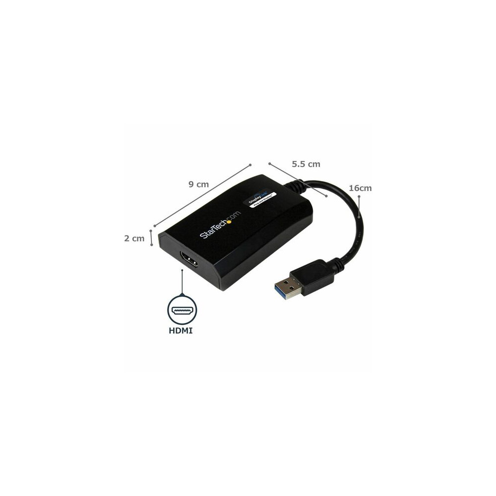 StarTech USB32HDPRO USB 3.0 to HDMI Adapter, DisplayLink Certified, 1920x1200, USB-A to HDMI Display Adapter, External Graphics Card for Mac/PC - USB 3.0 - 1 x HDMI, HDMI - Black