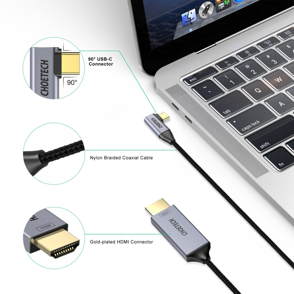 Choetech 6971824972023 XCH-1803 Braided 4K@60Hz L Shaped TypeC to HDMI M/M cable 1.8M - Image 6