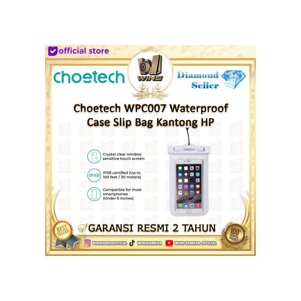 Choetech 6971824971910 WPC007 Universal WaterProof Cell Phone Pouch bag, up to 8" (White) - Image 2