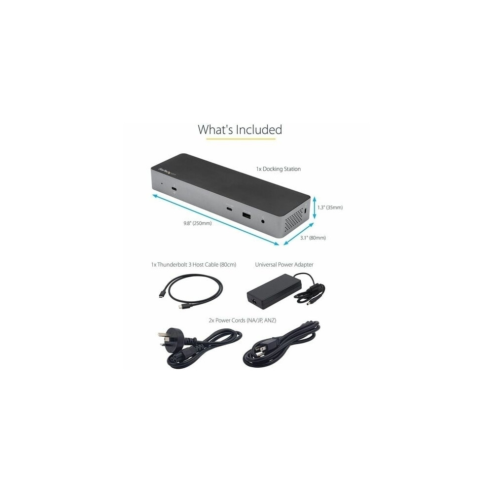 StarTech TB3CDK2DH T/BOLT3 DOCK, DUAL 4KDISPLAY, HDMI(2), DP(2), USB-C, USB(5), RJ45, 96W, 3YRS