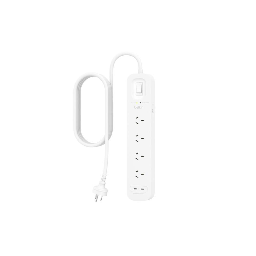 Belkin SRB005AU2M 4-OUTLET SURGE PROTECTOR WITH DUAL USBC 30W PPS, 2M CORD - Image 1