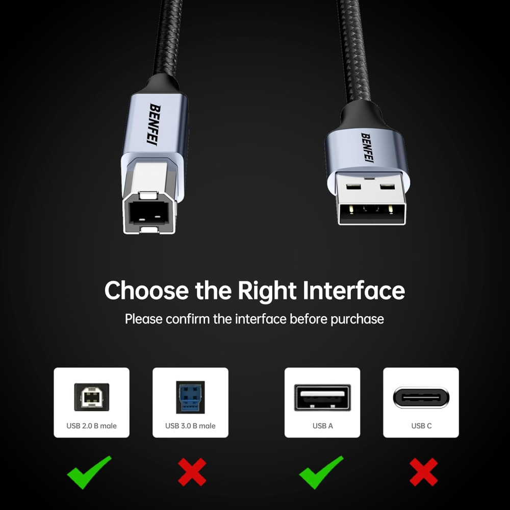 BENFEI 6971785943995 000406GY-2M USB Printer Cable, 6.6 FT/2 Meter USB A to USB B Cable - Image 5