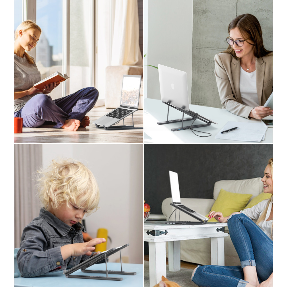 Choetech 6932112104281 HUB-M48 7in1 HUB + Foldable Laptop stand USB-C to (HDMI 4K/USB-A*2/TF&SD/USB-C x 1 with PD Charging) Grey - Image 6