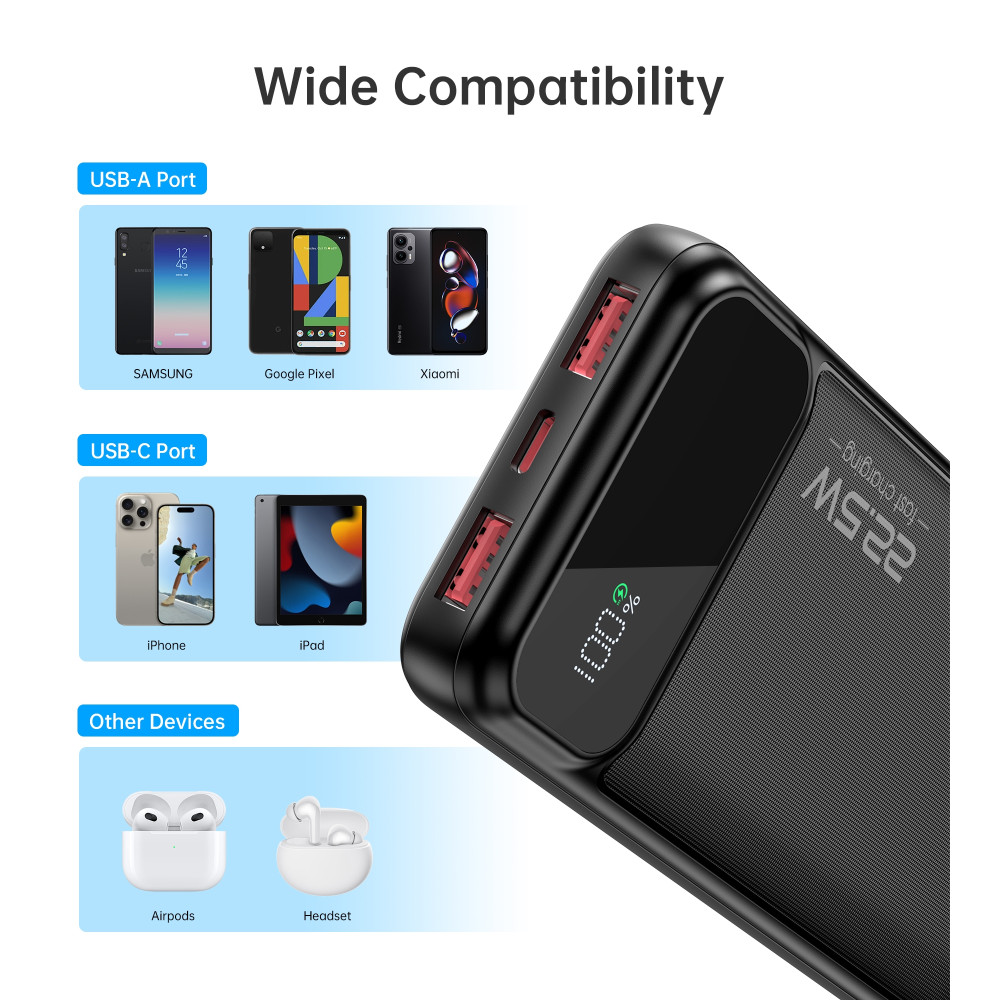 Choetech 6932112107336 B728 10000mAh Power Bank PD22.5W with Digital Display Black - Image 3