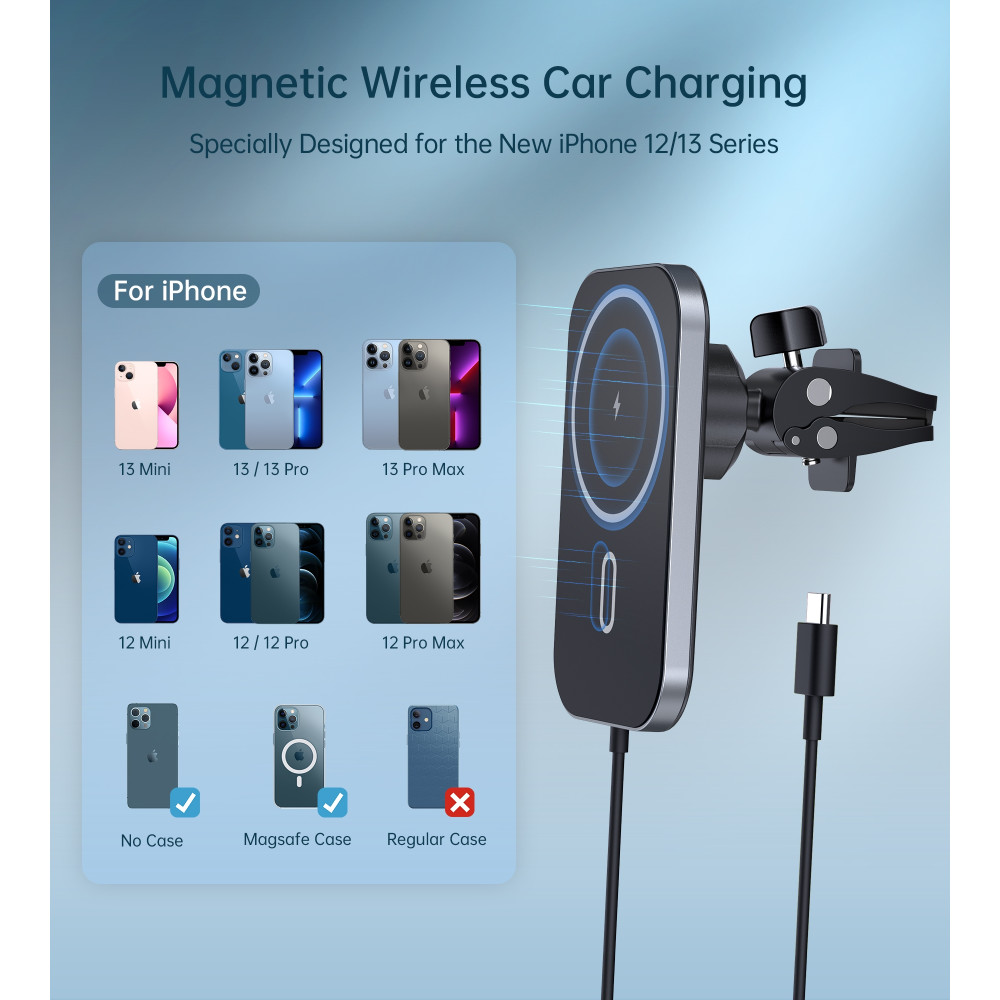 Choetech 6971824979619 T200-F-V2 (201Bk) 15W Magleap Magnetic wireless Car charger & Holder 1M - Image 4