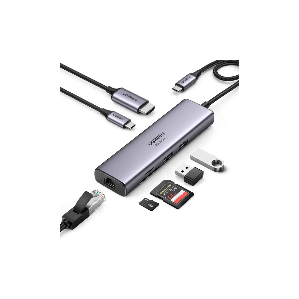 UGREEN 6957303865154 60515 7 in 1 Multiport Adapter with 4K@60Hz HDMI / PD100W /RJ45 /SD&TF /USB3.0 x 2 - Image 2